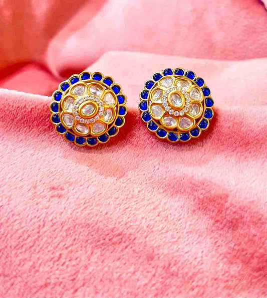 FLOWER BLUE POLKI EARRING image 0