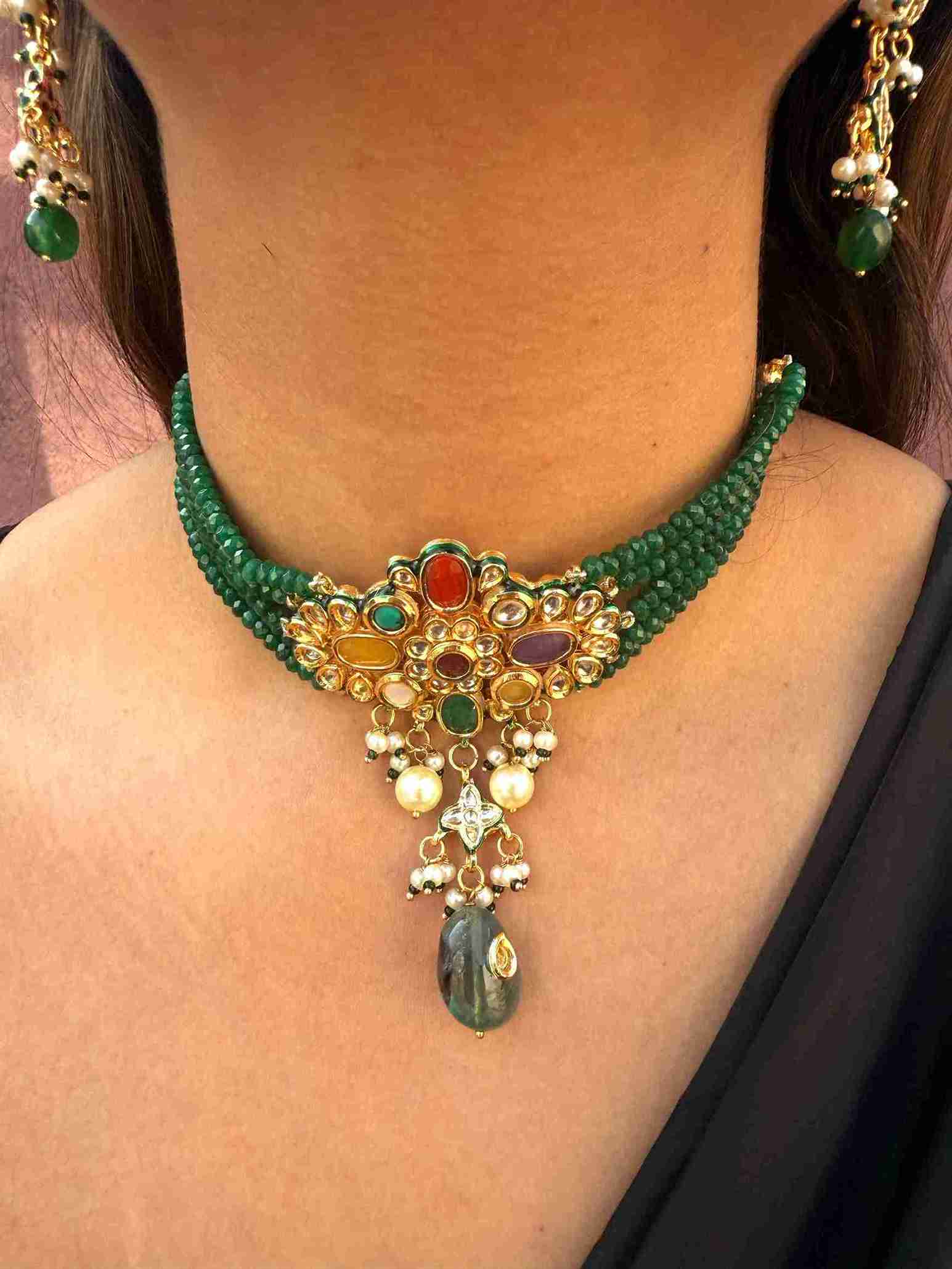 Navratna Green kundan choker image 0