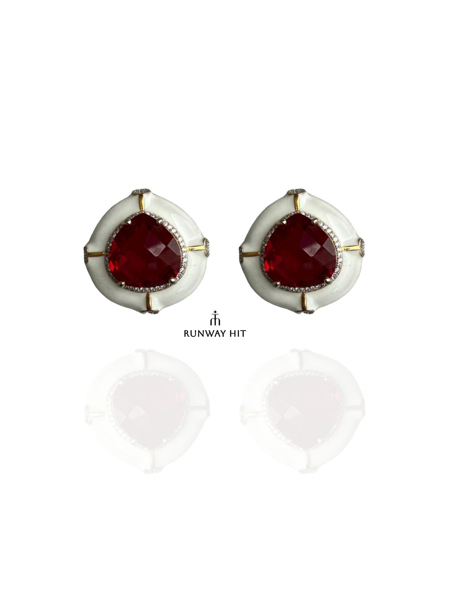 White and Red Enamel Stud