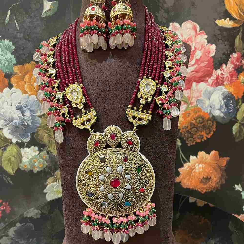 Vaasvi Long Navratna Pendant Necklace image 0