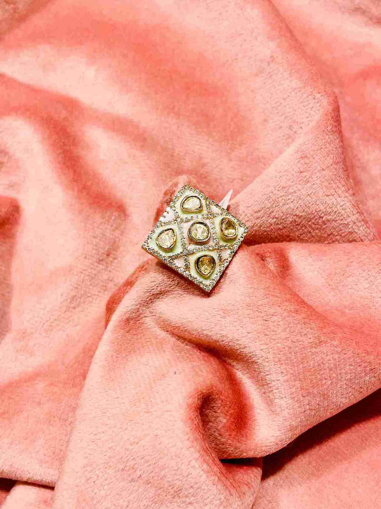 KAMYA MINT GREEN POLKI RING image 0