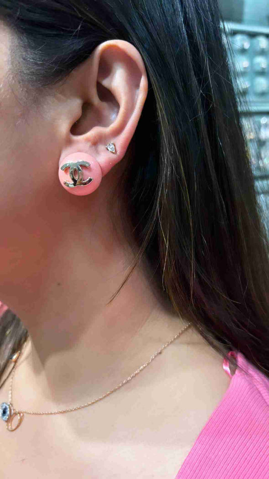 CHANEL PINK BUTTON STUD image 0