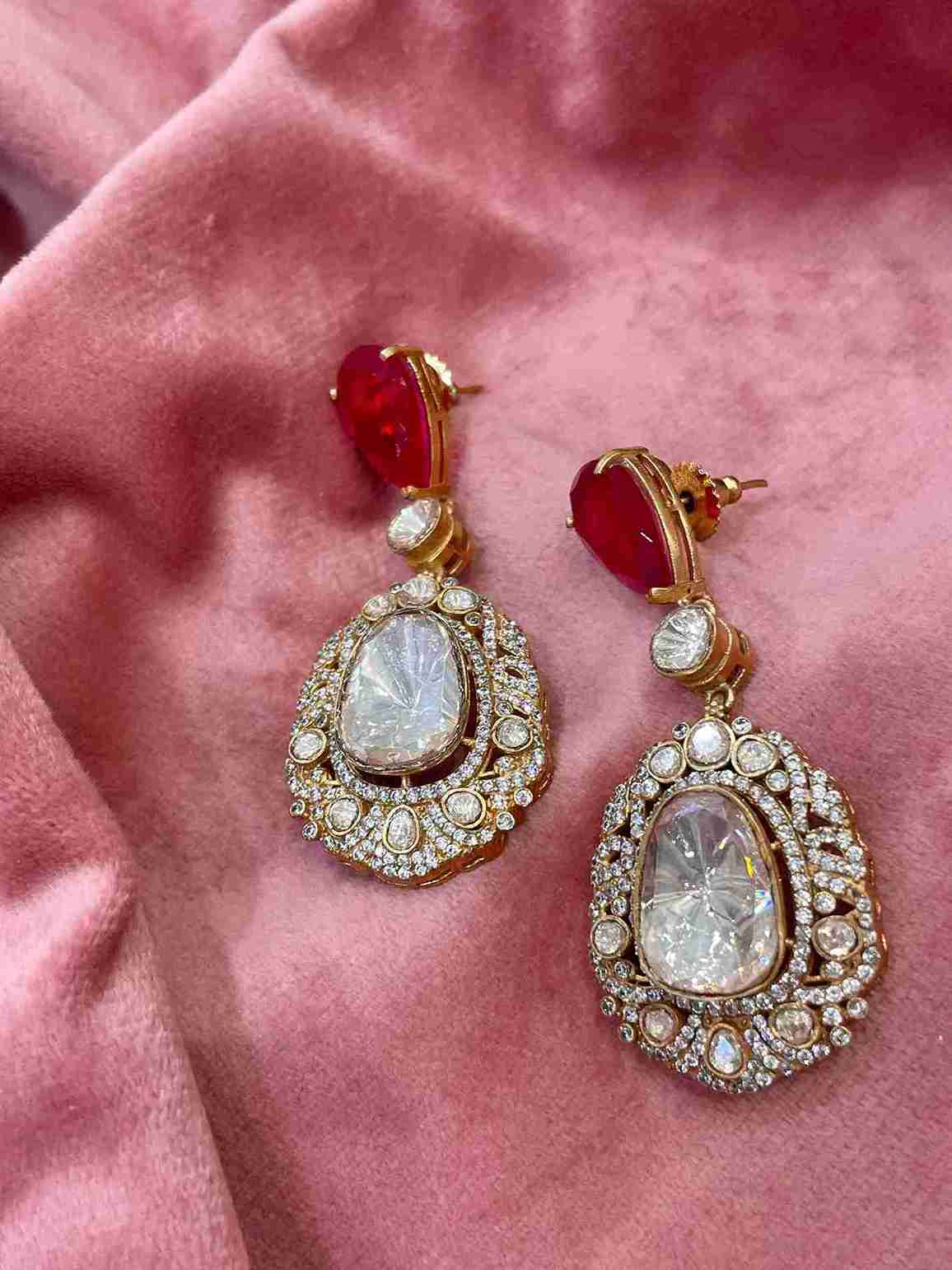 ARADHANA PURE SILVER RED EARRING image 0