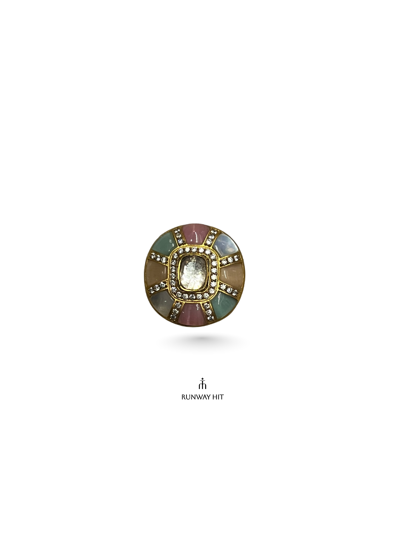 Pastel Navratna Ring Flower Square