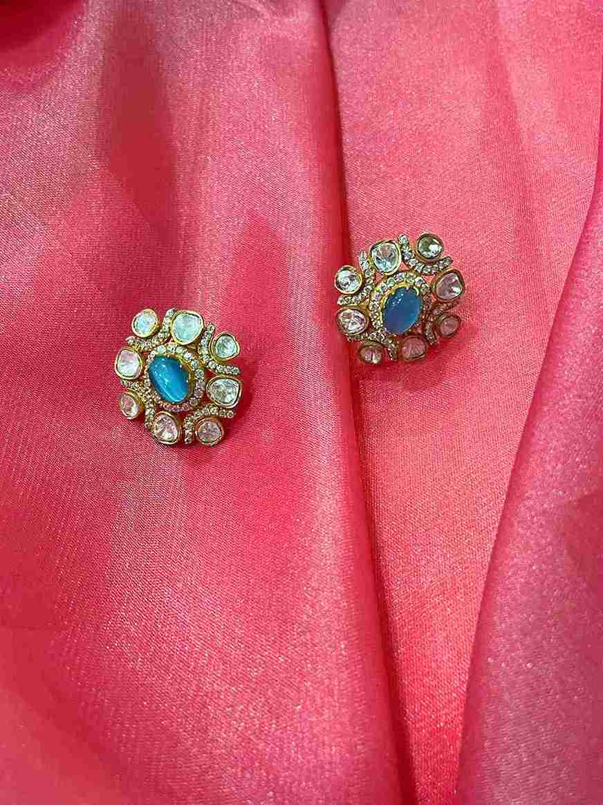 RUHI SKY BLUE KUNDAN STUD image 0