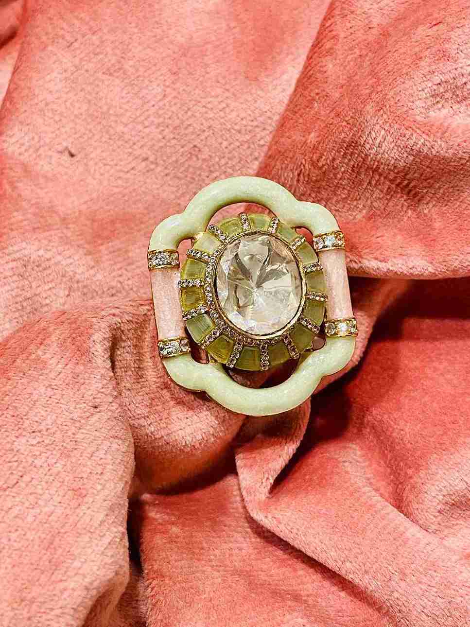 RUHI GREEN MOISSANITE POLKI RING image 0