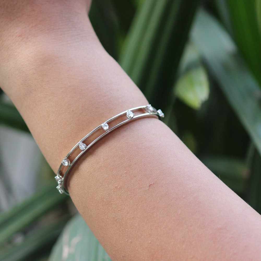 Drop Spaced Out Silver Polish Bangle image 0