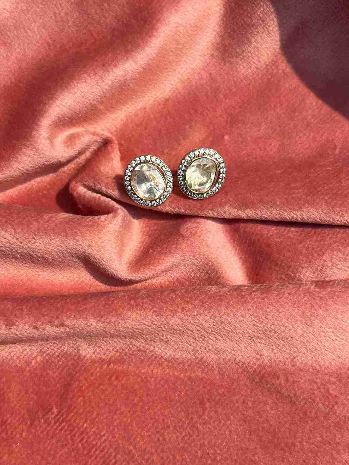 maahi 92.5 silver and real moissanite polki stud image 0