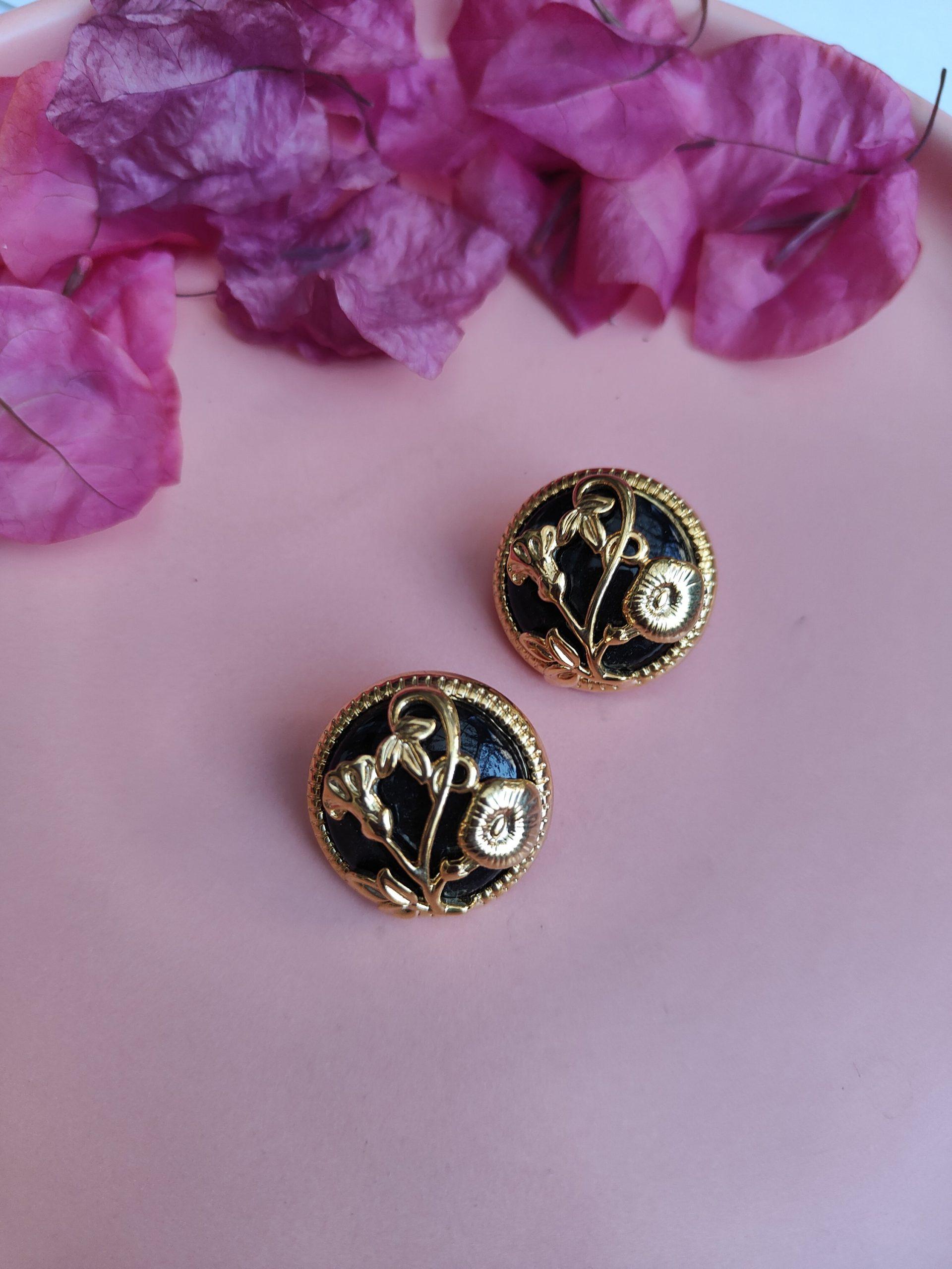 Resin Black Floral Studs image 0