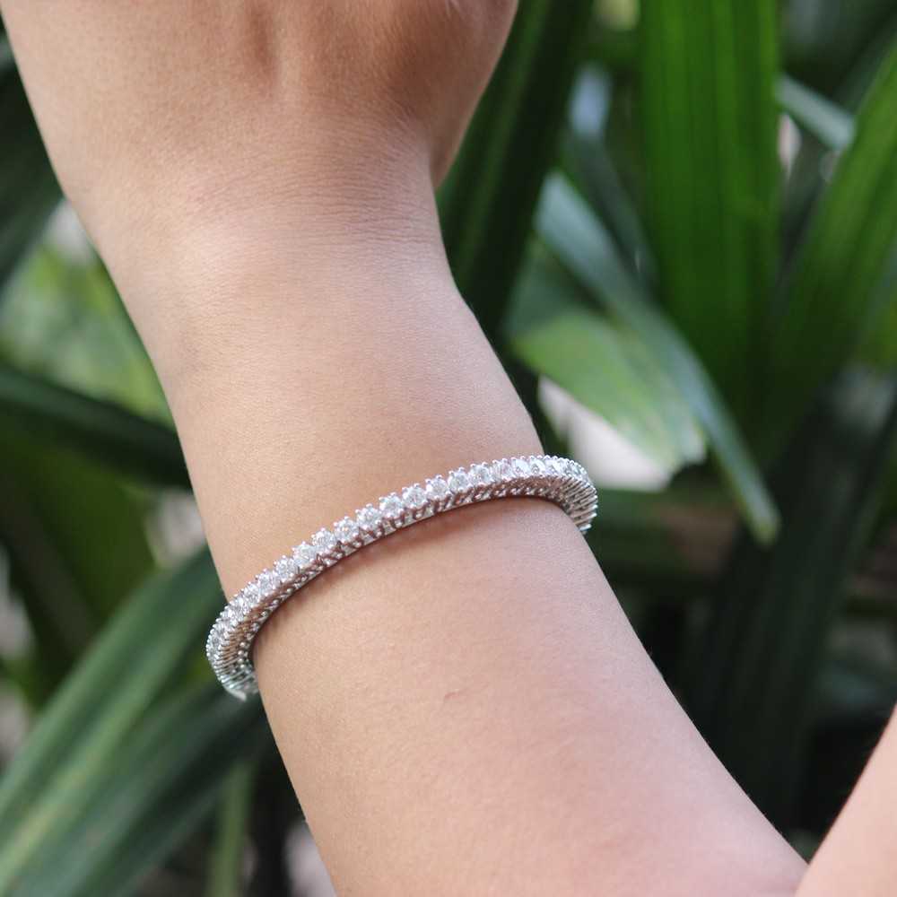 Round Solitaires Diamond Bangles in Silver Polish image 0