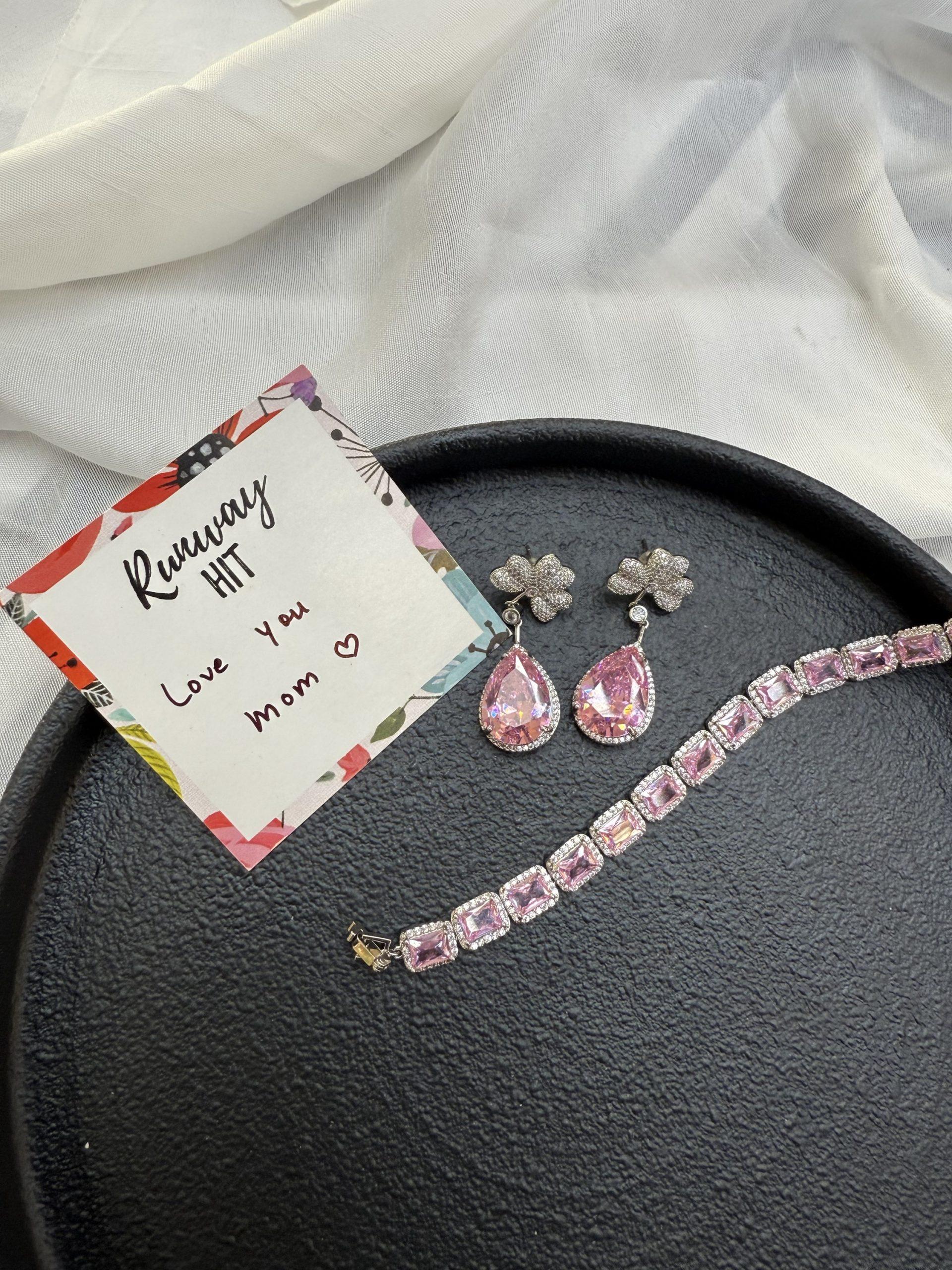 Pink Tennis Bracelet + Pearl Drop Earrings image 0