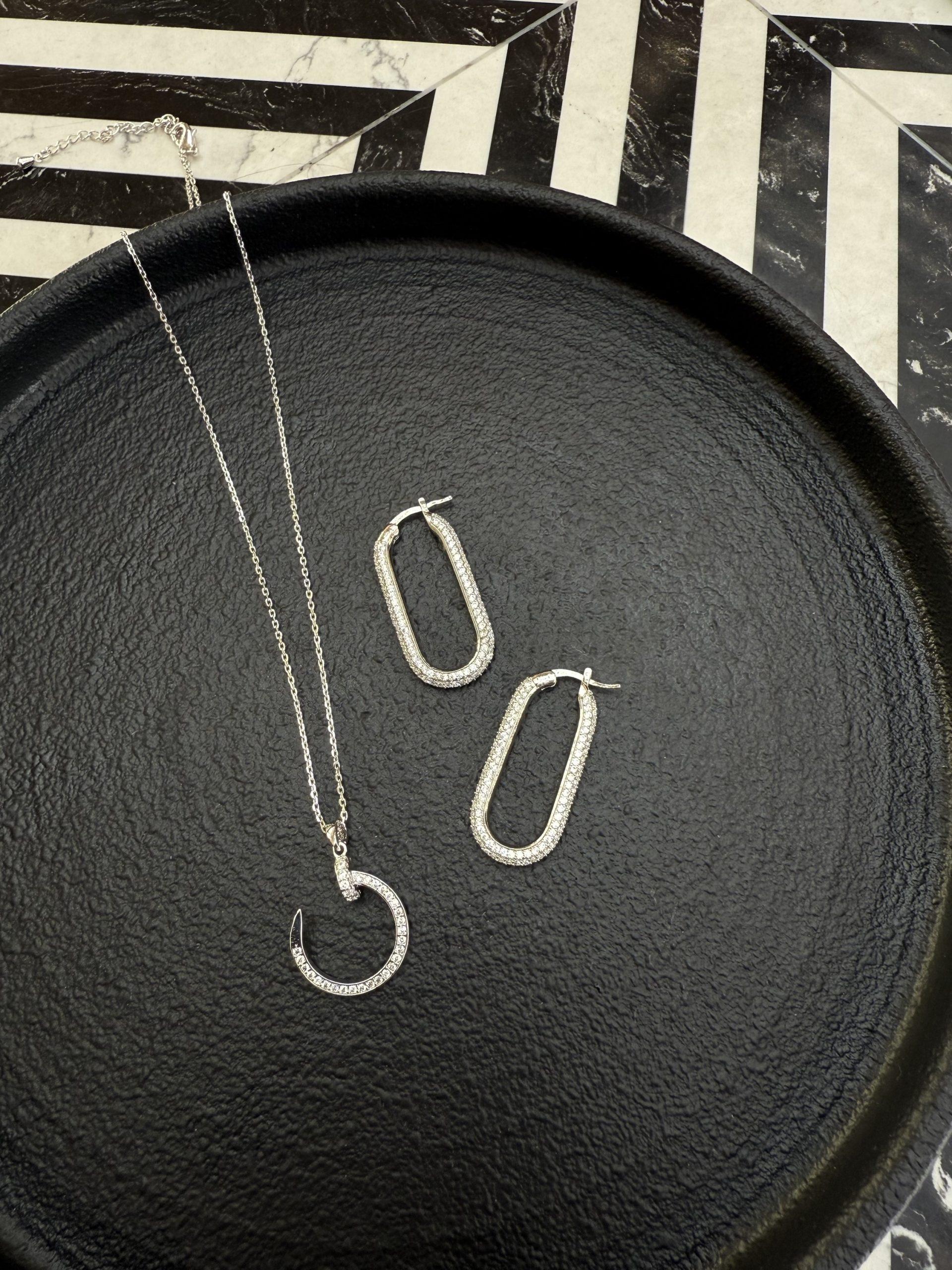 Minimal Crescent Chain + Earrings image 0