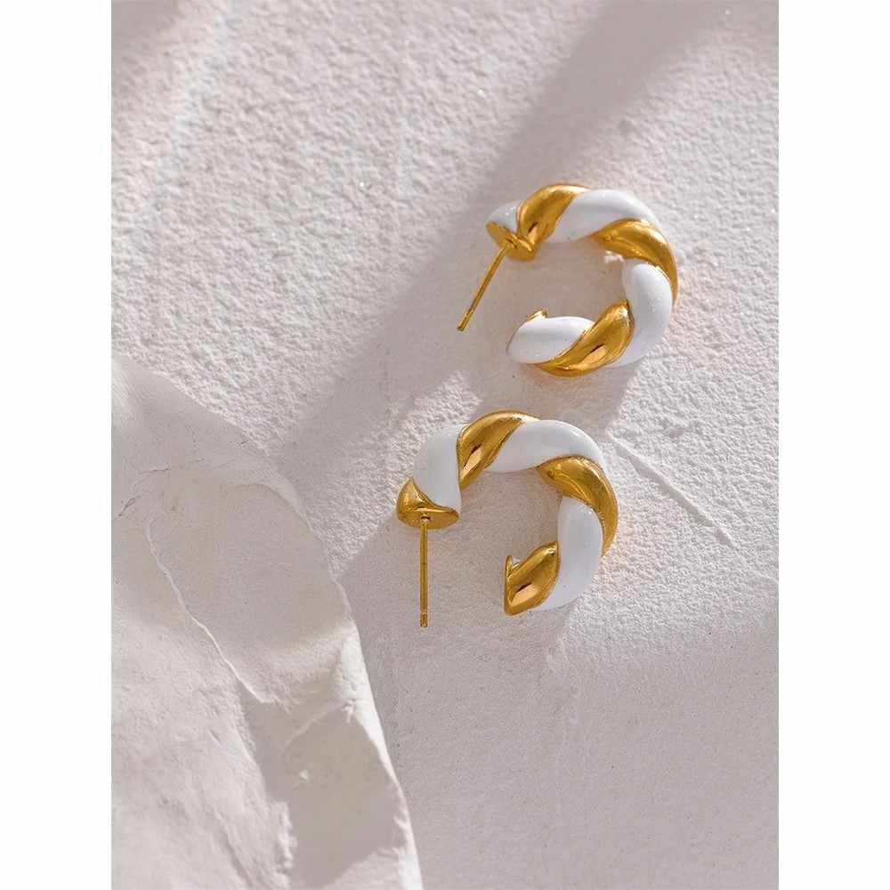 Paz White &amp; Gold Twisted Hoop image 0