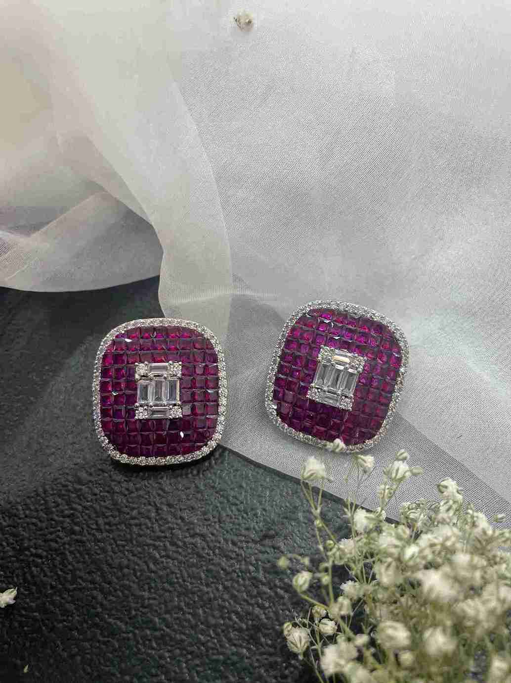 SQUARE RUBY STUD image 0