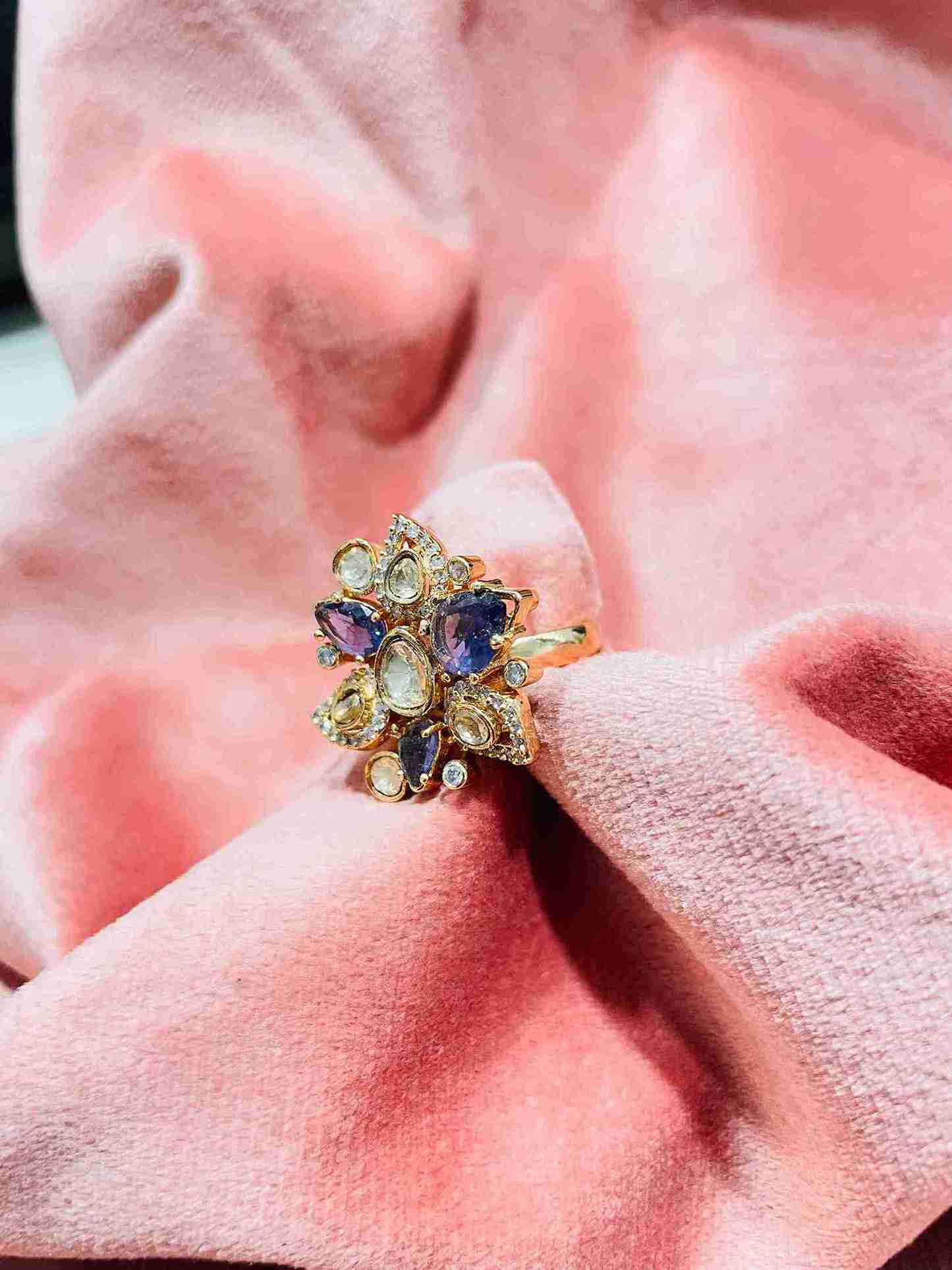 IKSHITA BLUE POLKI RING image 0