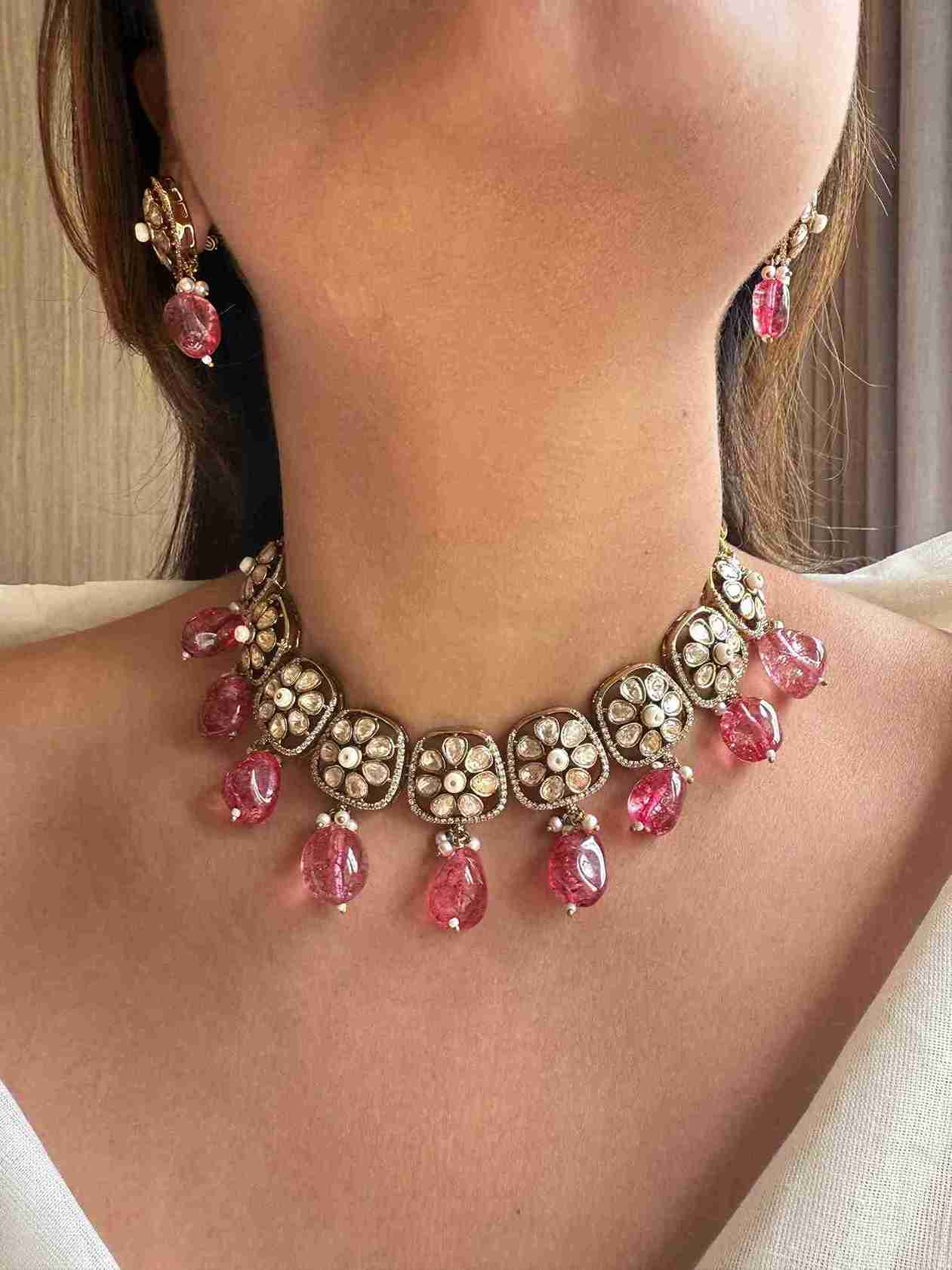 TANVI PINK POLKI NECKLACE