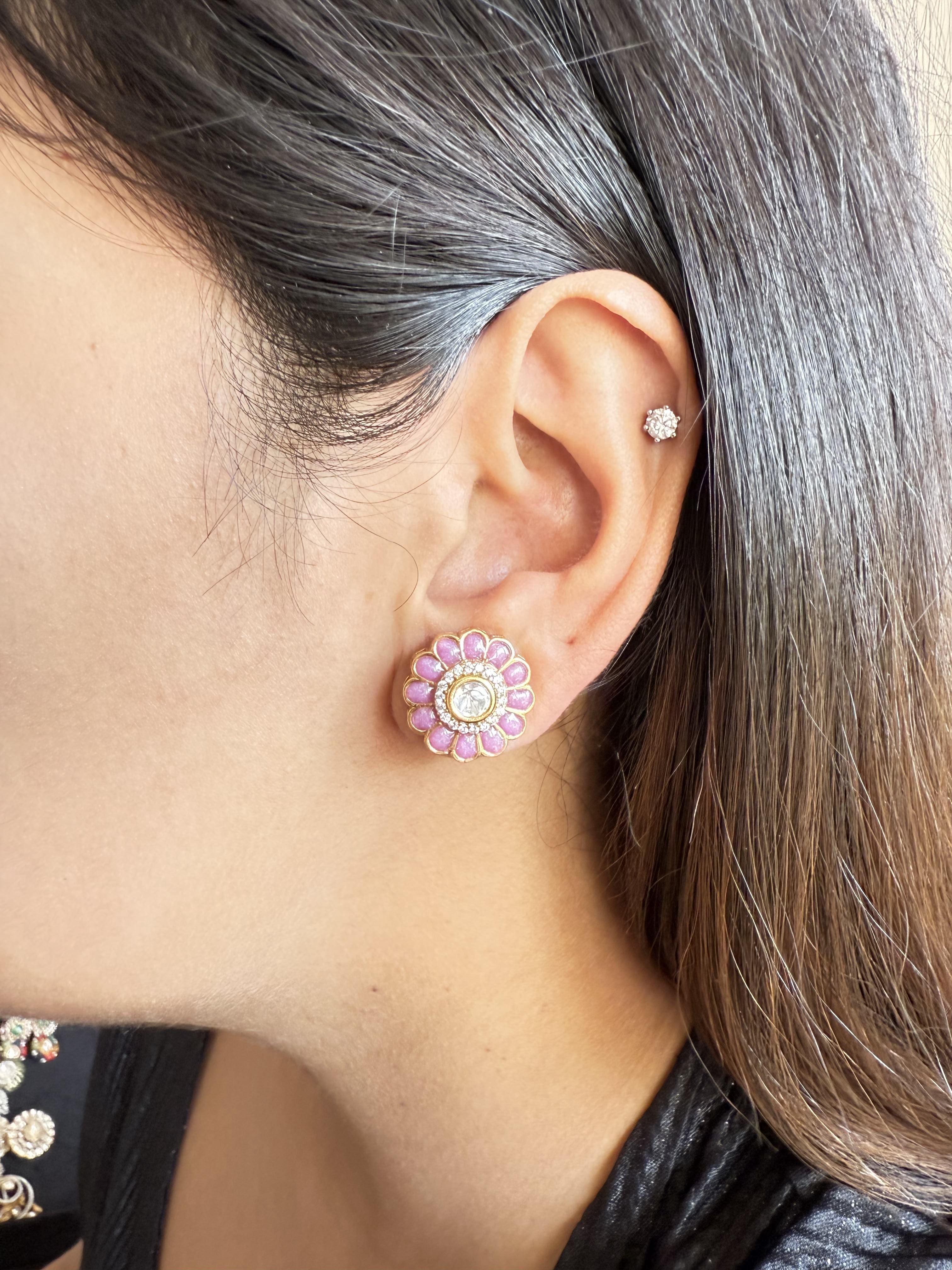 ARAVI PINK POLKI STUD