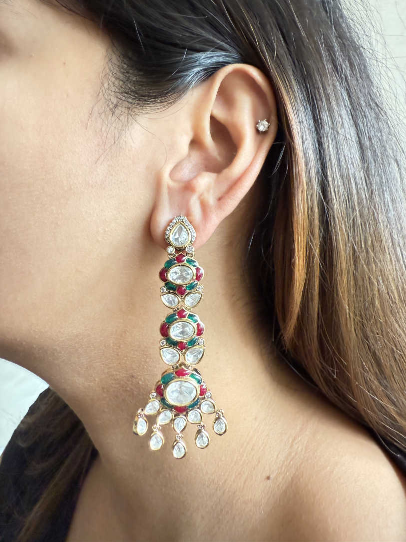 RISHI RED & GREEN LONG EARRING