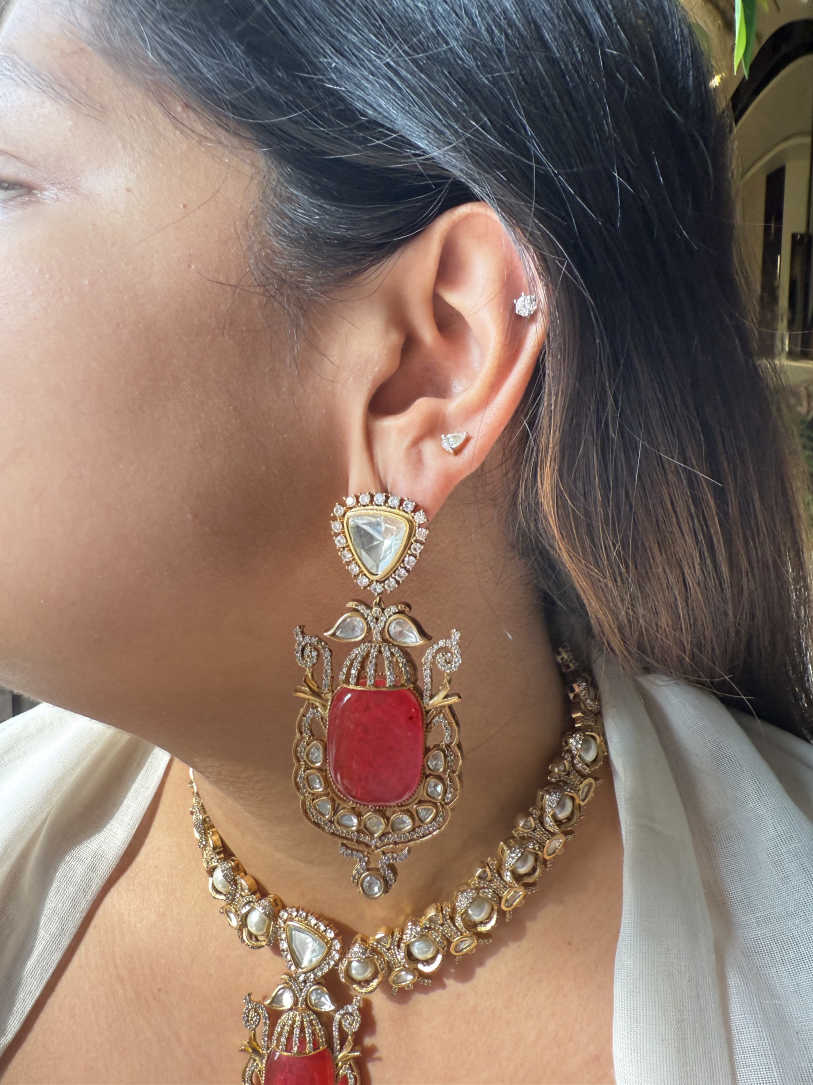 SHUVAM RED POLKI SET