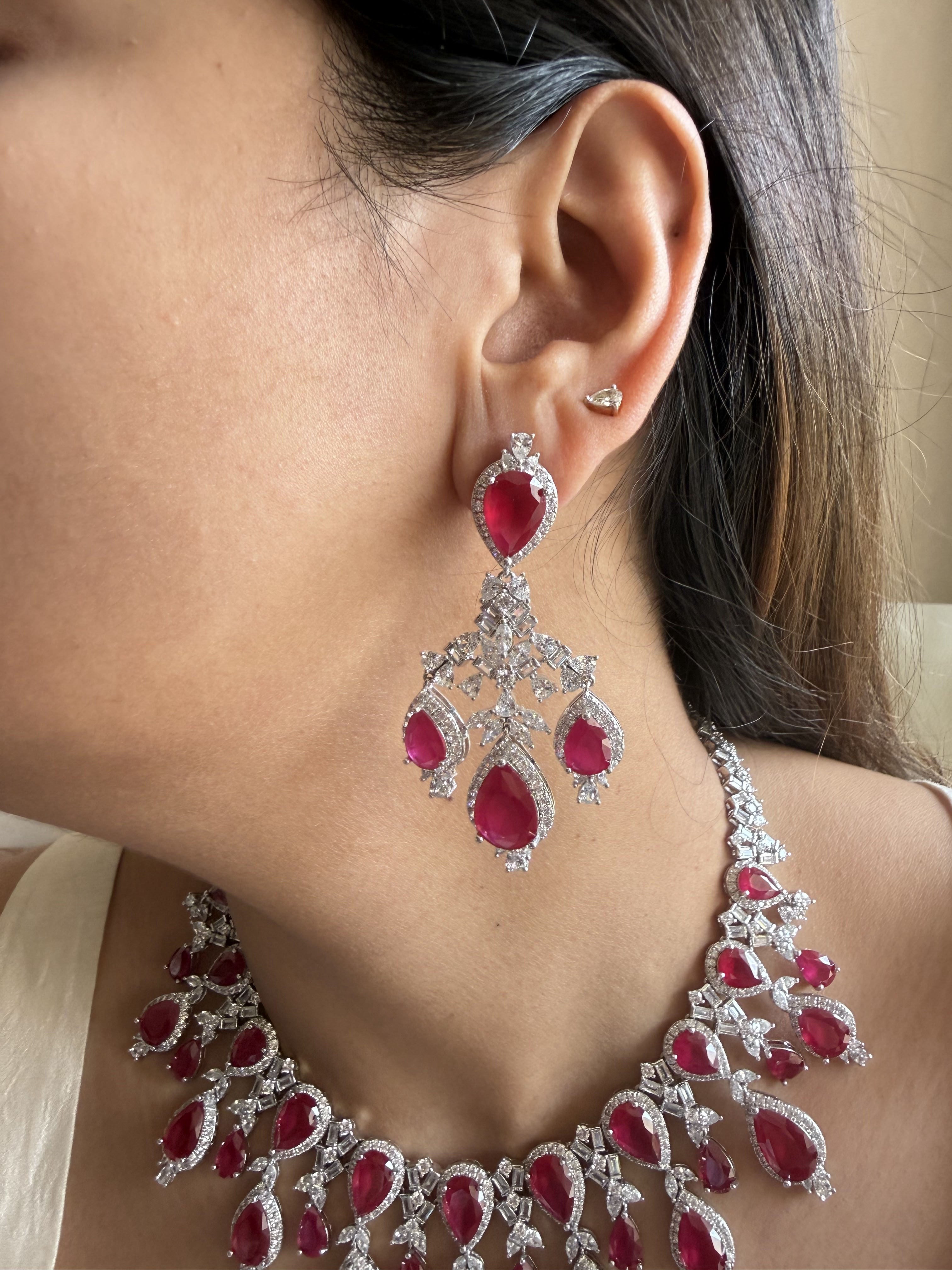 STERLING RED DIAMOND SET