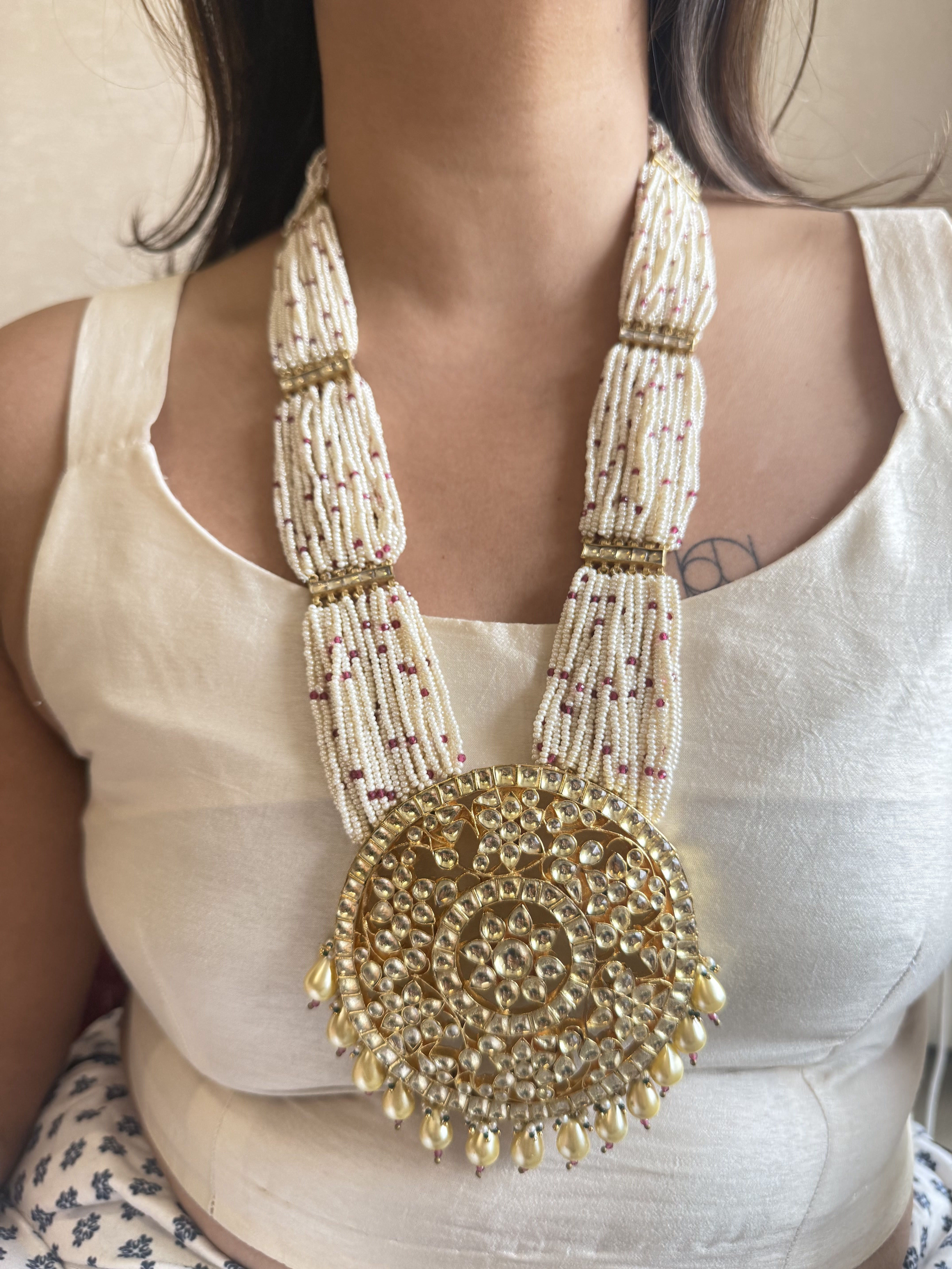 ADRIKA LONG PACHI KUNDAN PURE SILVER NECKLACE
