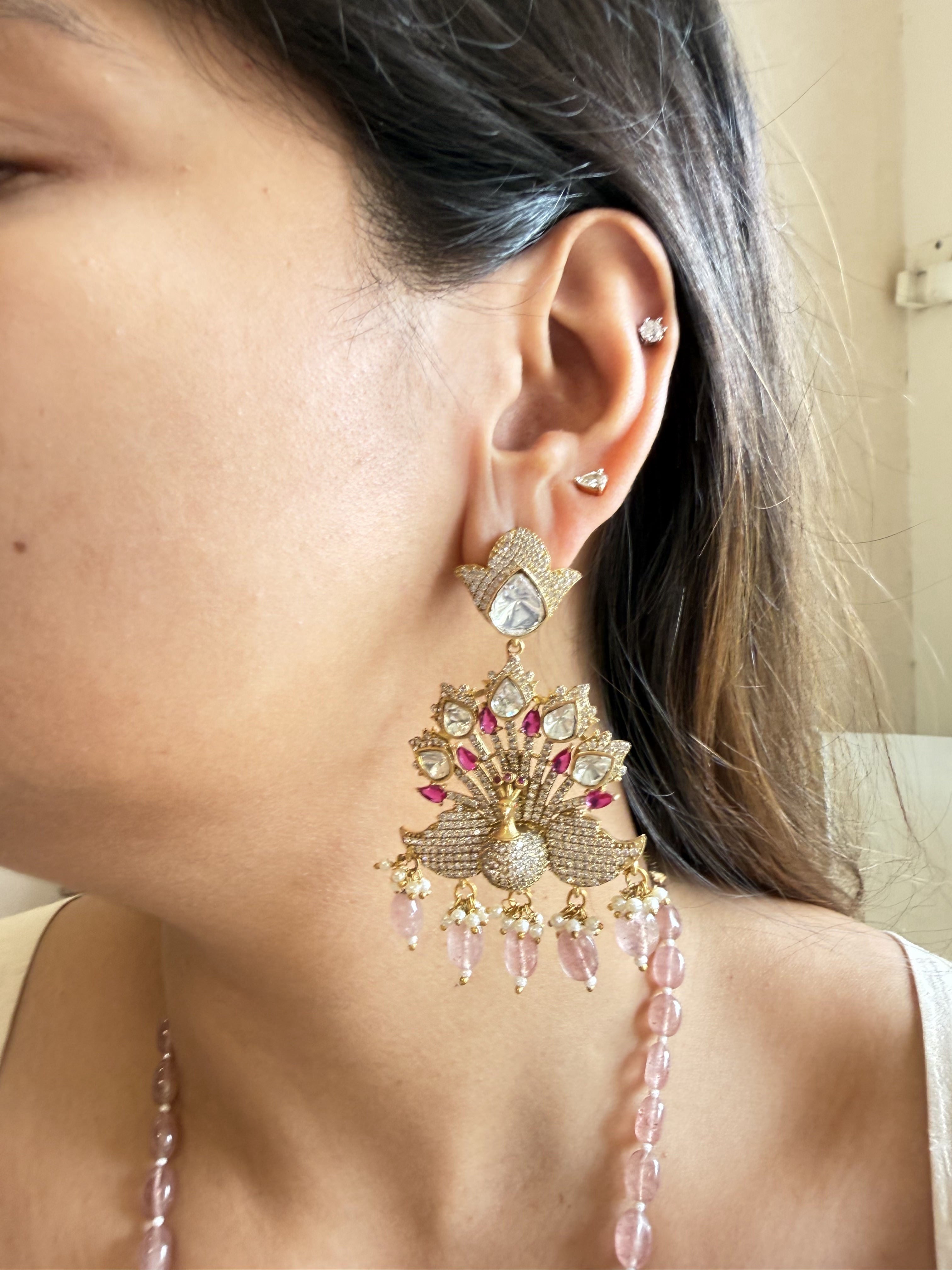 RIDDHI 3D PEACOCK LONG NECKLACE SET