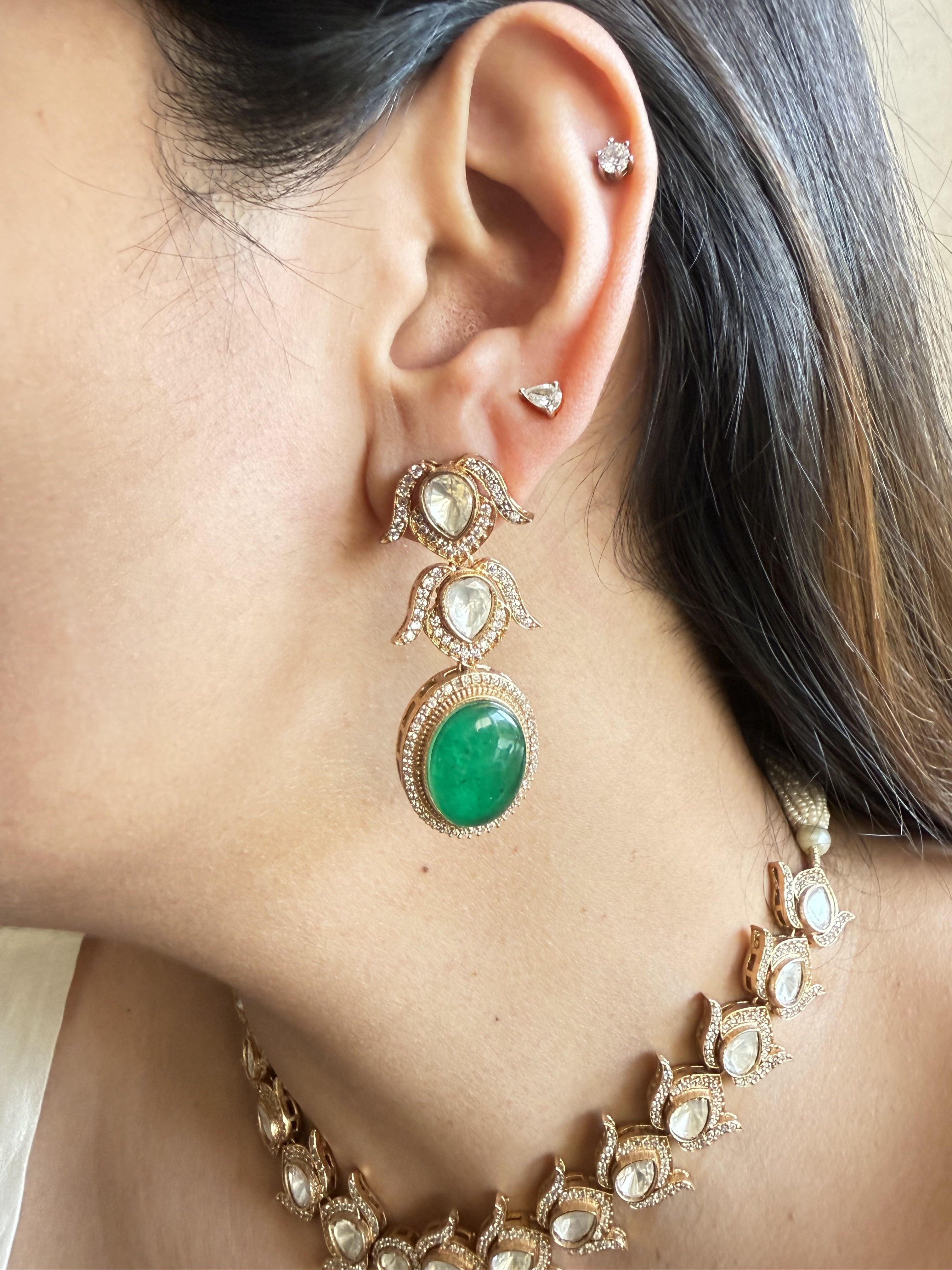 ANUJA POLKI STRING WITH GREEN DROP