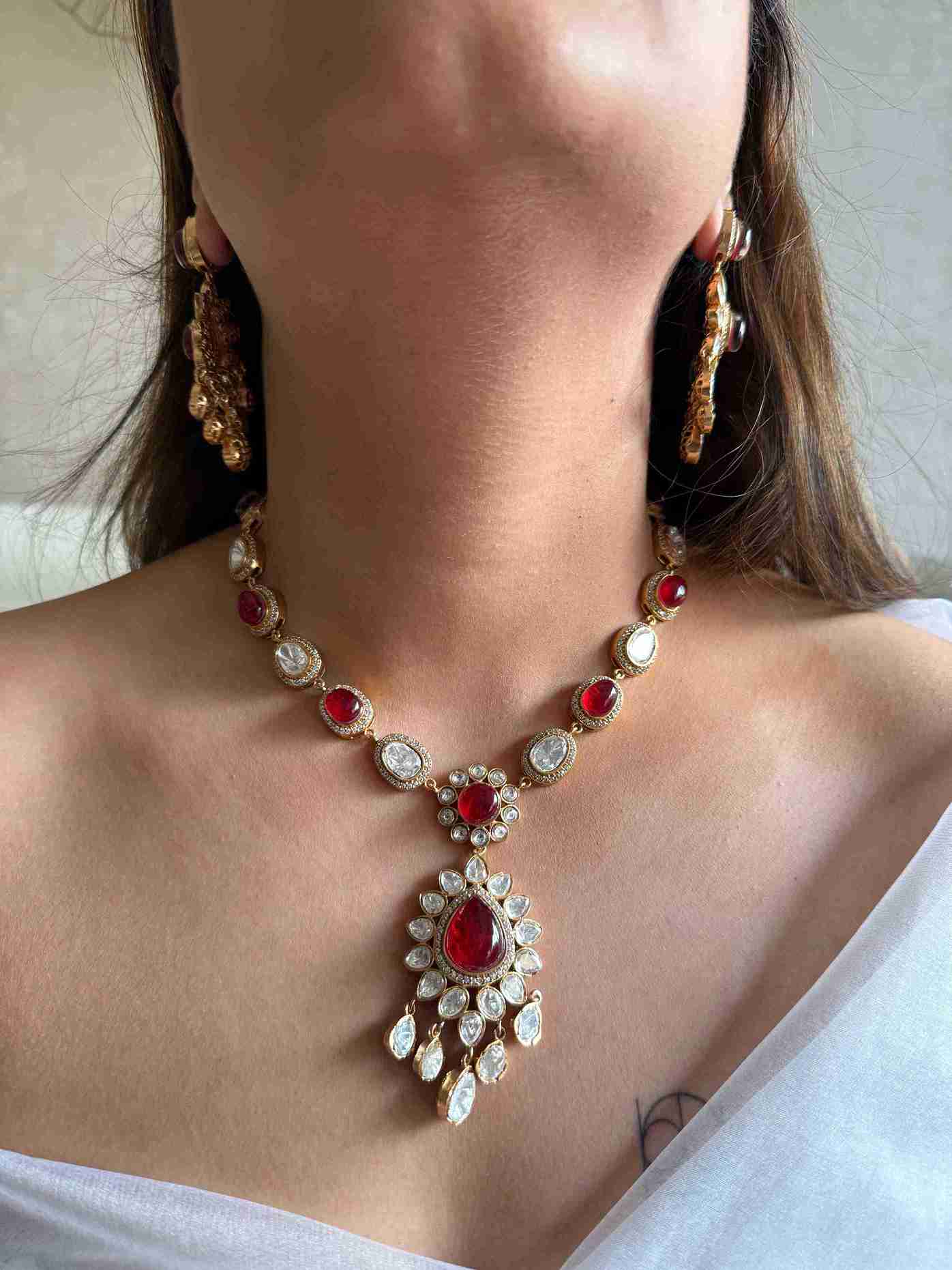 RED DROP MOSSANITE NECKLACE