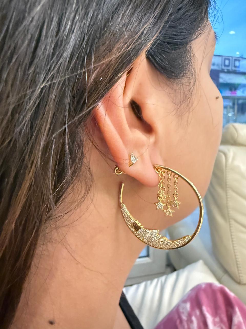 STAR & MOON 92.5 SILVER HOOPS