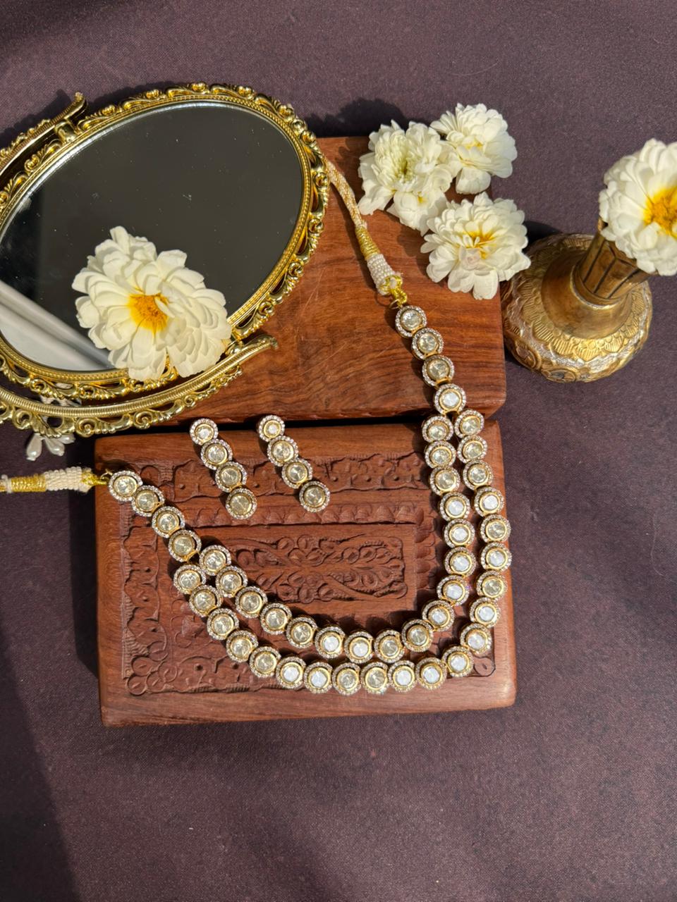 JANKI MOISSANITE POLKI TWO LINE NECKLACE SET