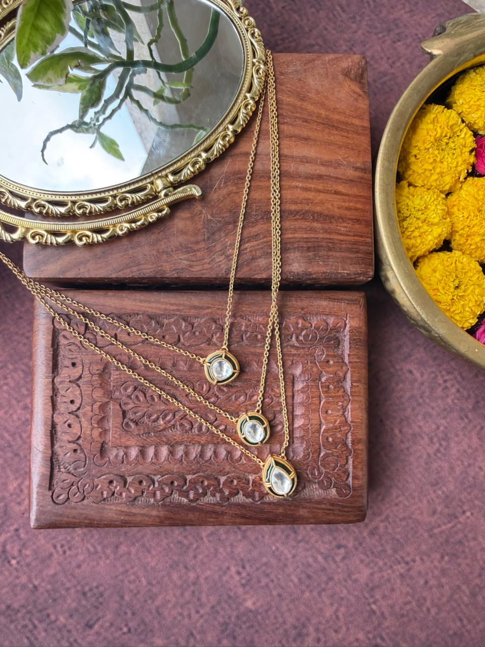 INSIYA THREE LINE POLKI NECKLACE