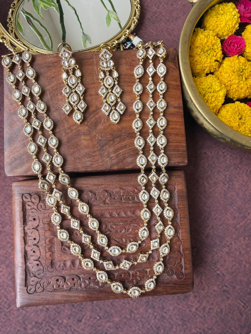 DIKSHA THREE LINE POLKI NECKLACE