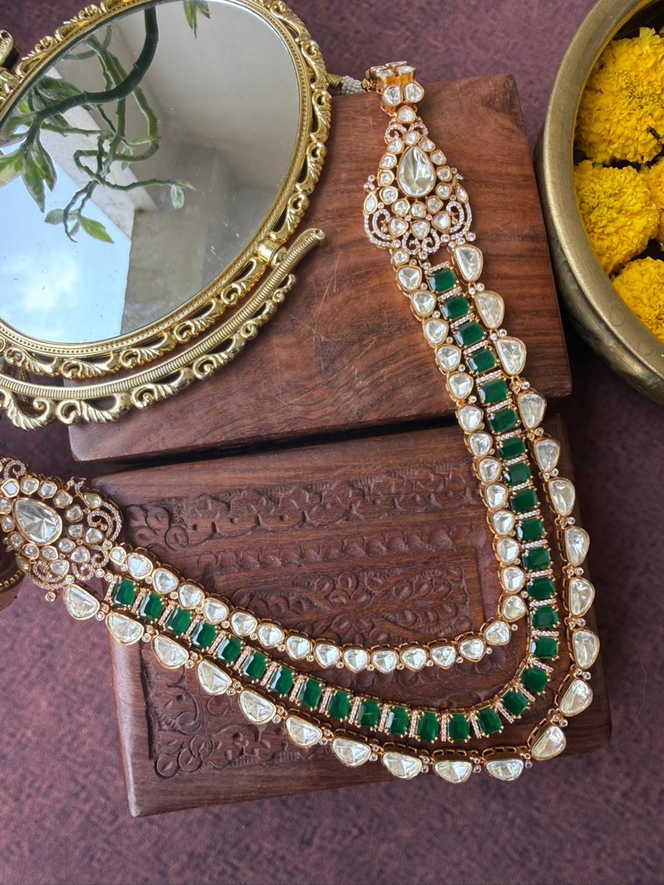 ANWARA THREE LINE POLKI NECKLACE SET
