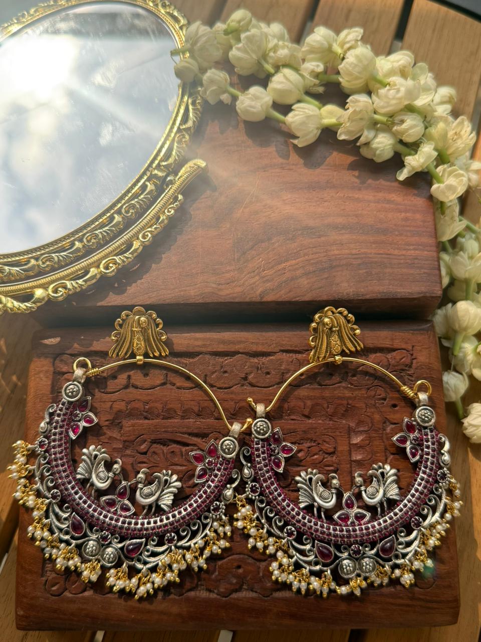Kajal Gold Chandbali (Silver+Red)