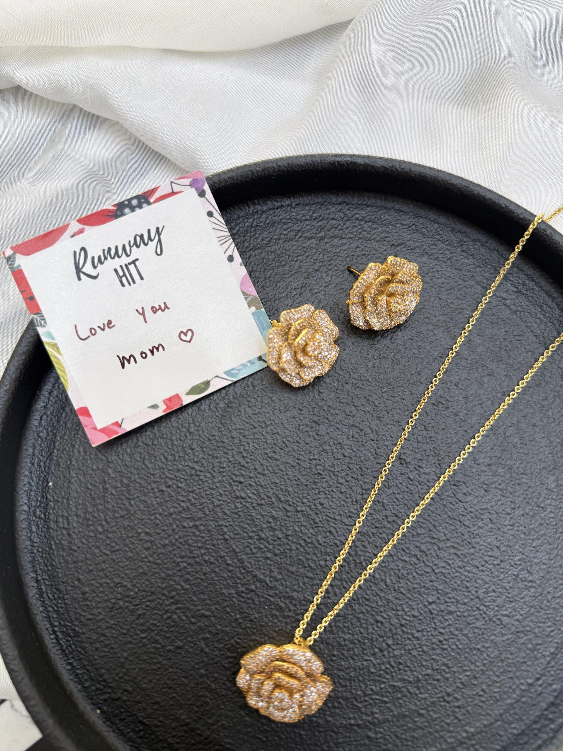 Flower Pendant Chain + Earrings image 0