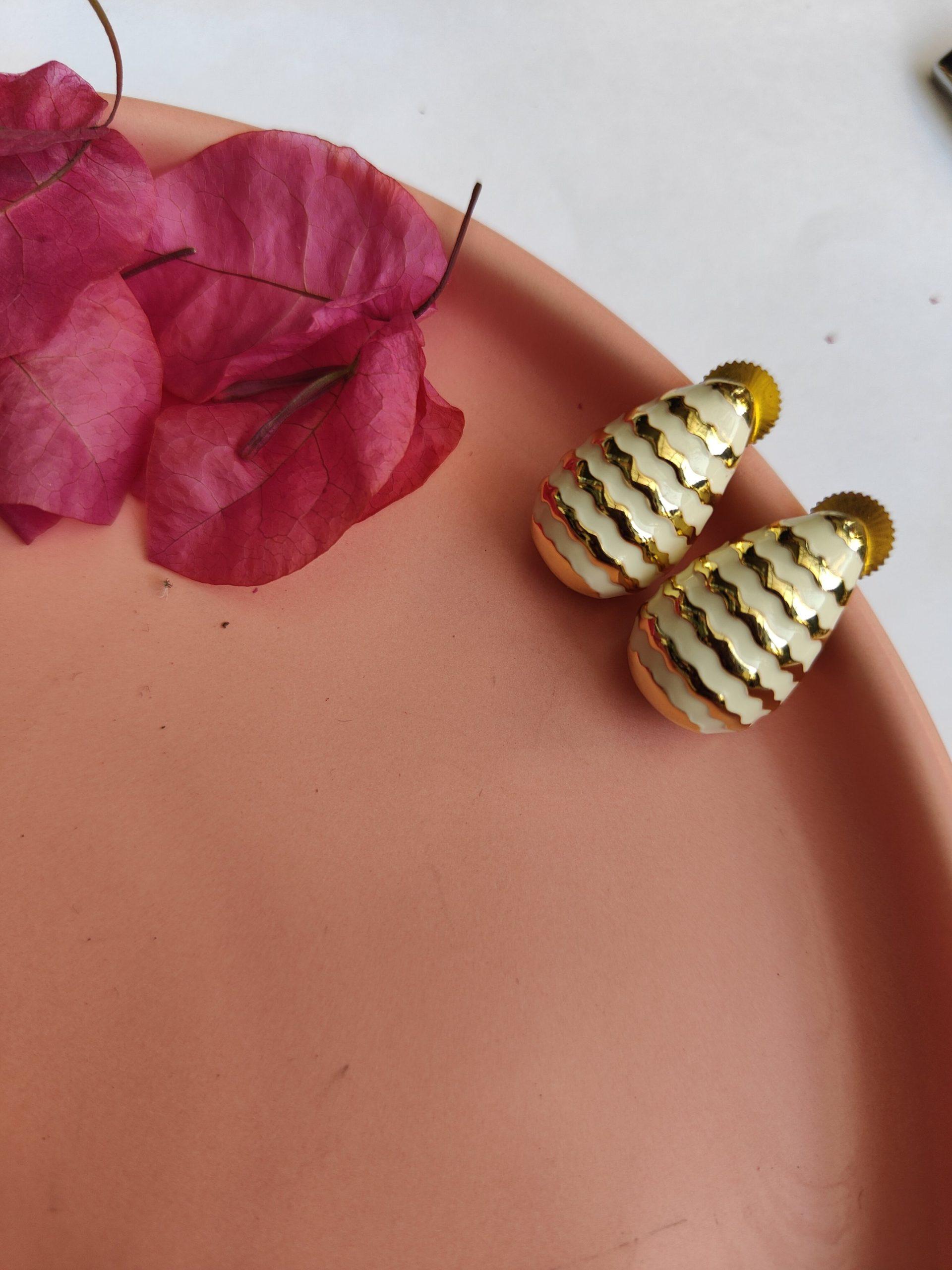 Resin White Stripped Earings image 0