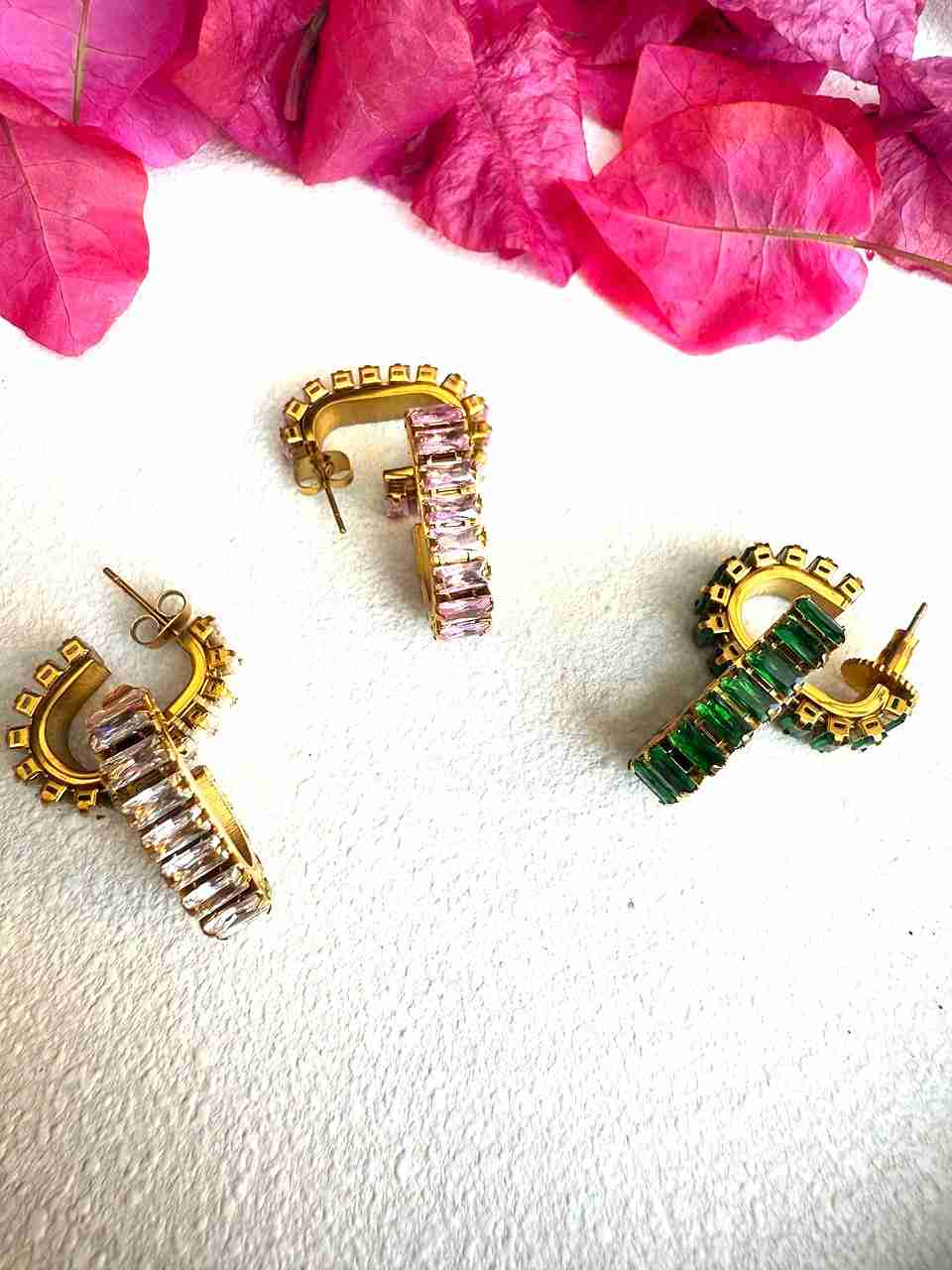 Mini Zircon Hoops (white/green) image 0