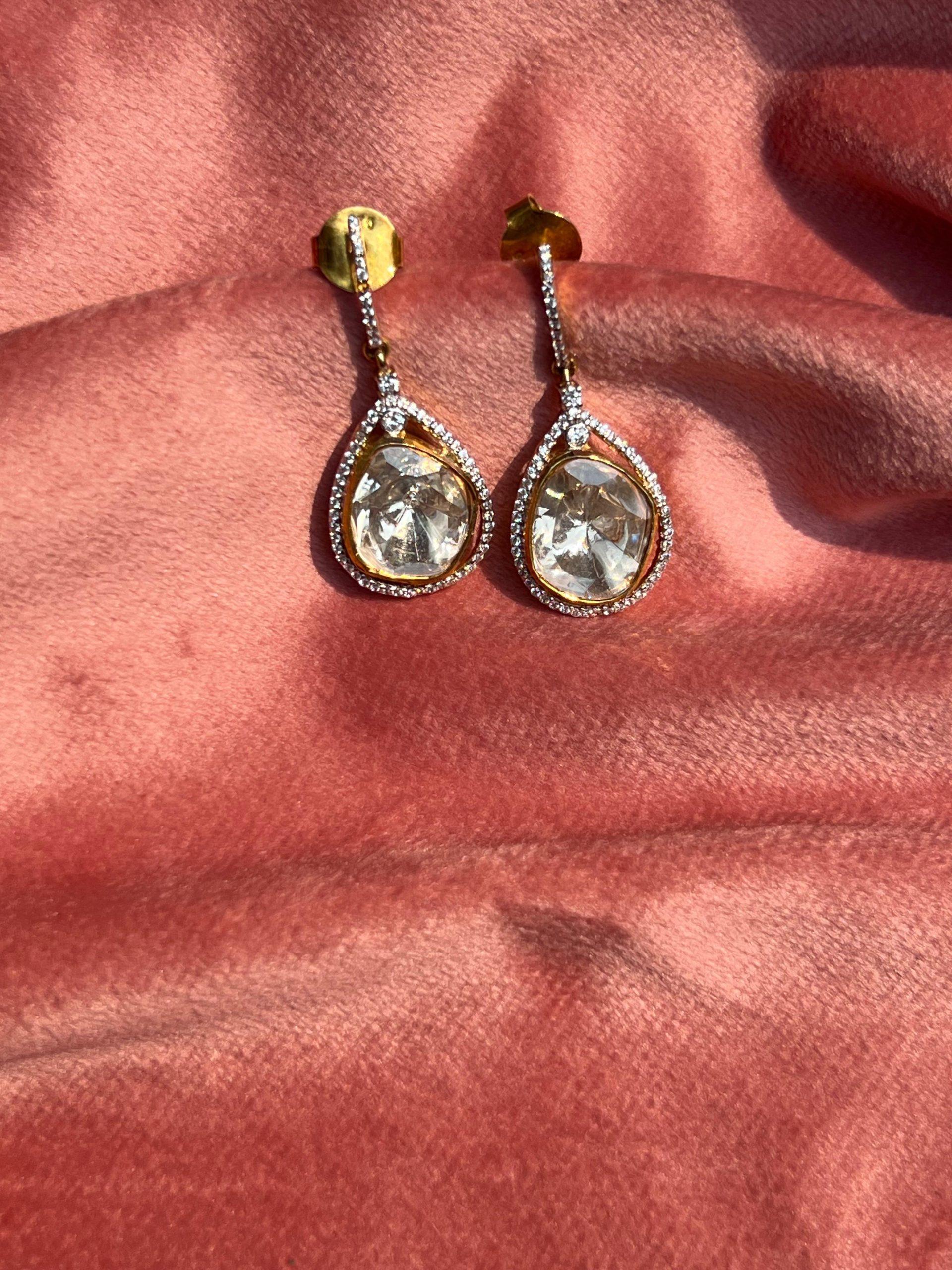 disha 92.5 silver and real moissanite polki earring image 0