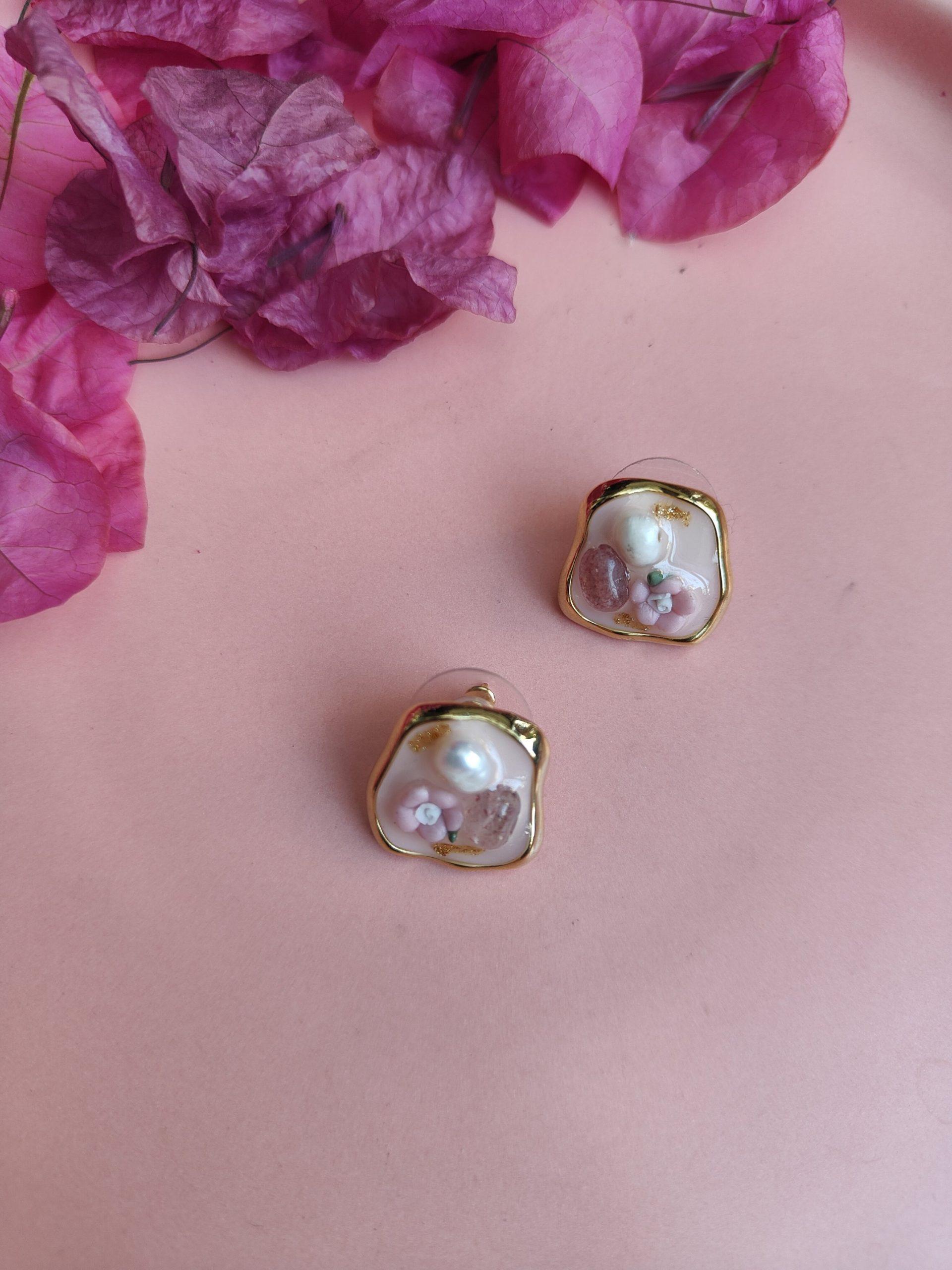 Resin Floral Pearl Studs image 0