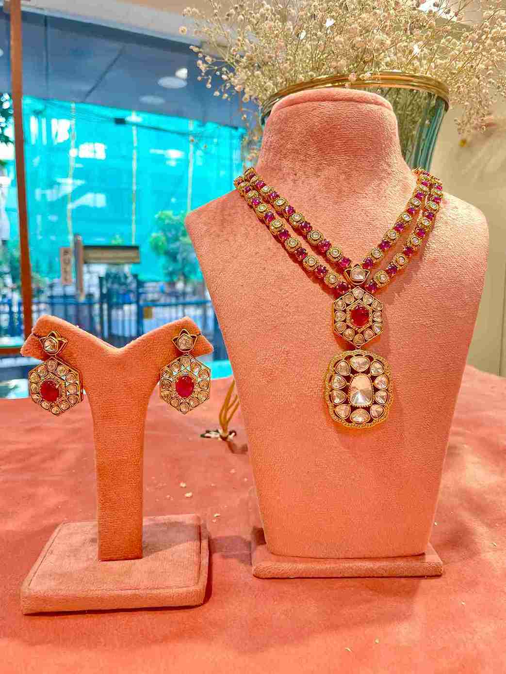 NISHA 2 LINE RUBY NECKLACE SET image 0