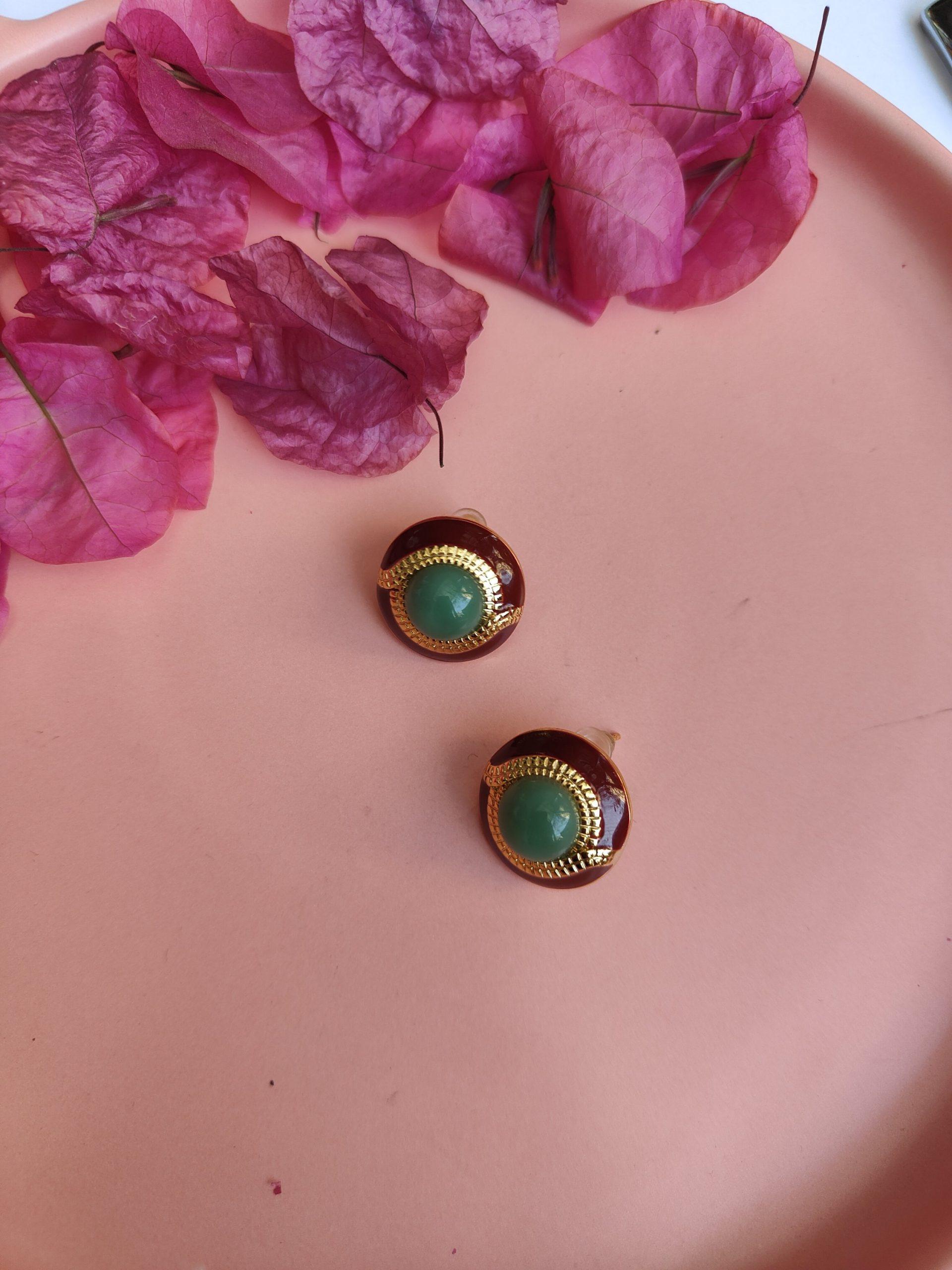 Green Button Earings image 0