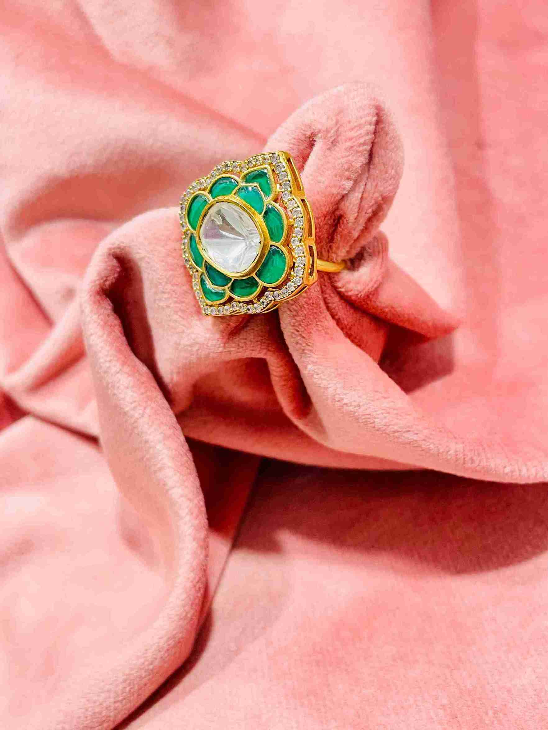 KASISH GREEN POLKI RING image 0