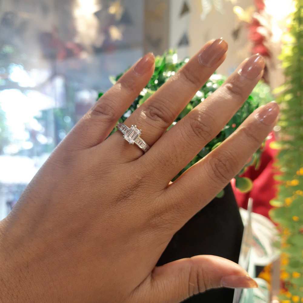 Silver &amp; Swarovski Heavy Baguette Ring image 0