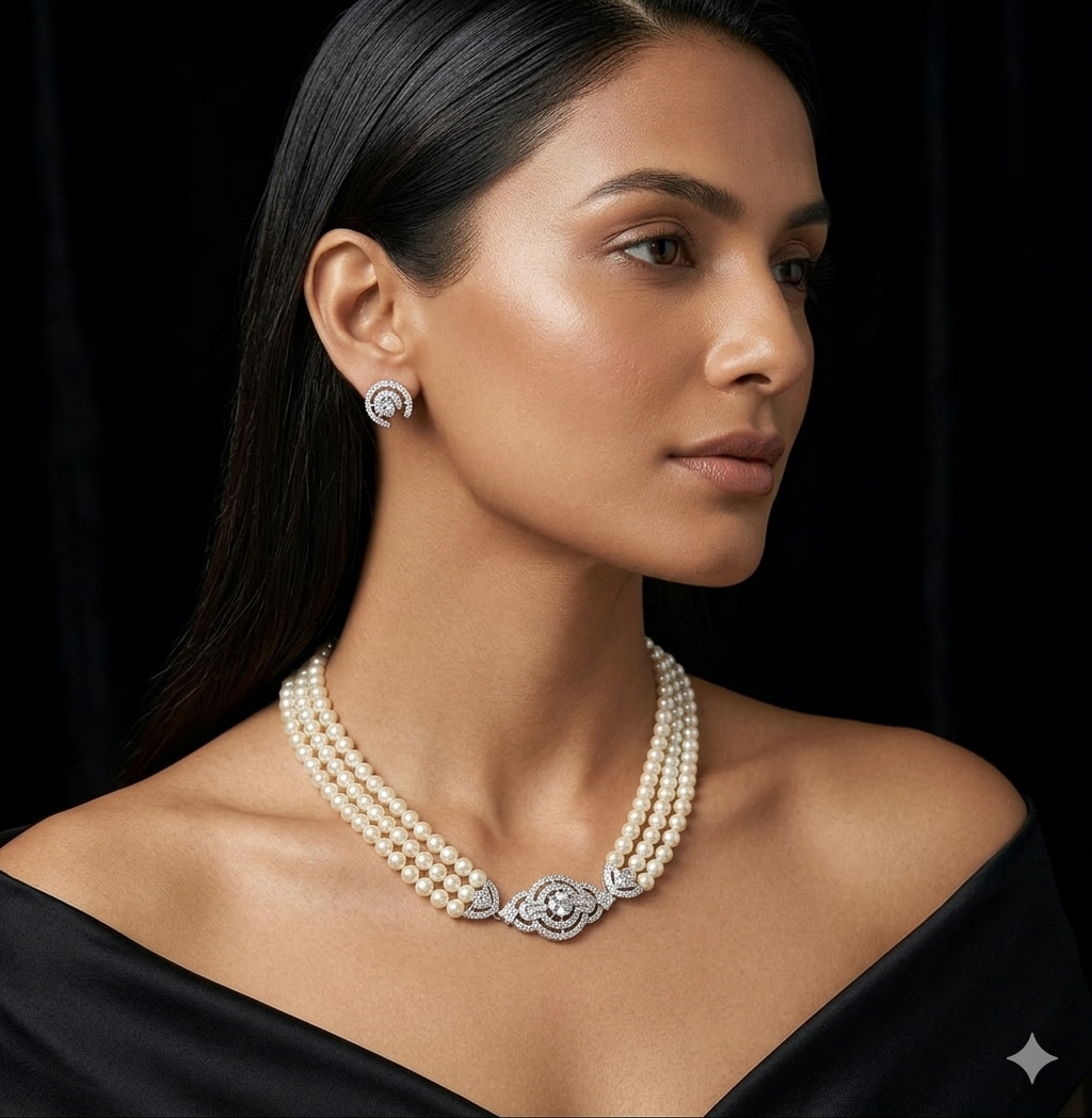 TIA DIAMOND PEARL CHOKER SET