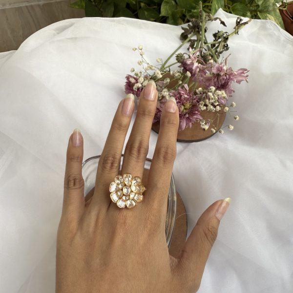 Flower Shaped Polki Ring