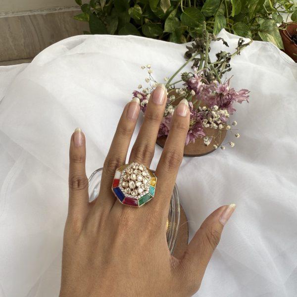 Colourful Polki Ring