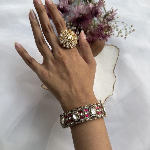 Red Squared Polki Bangle