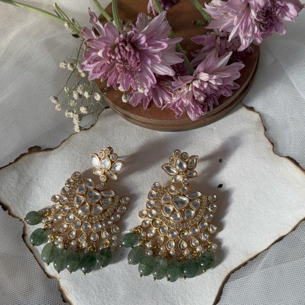 Green Long Polki Earrings