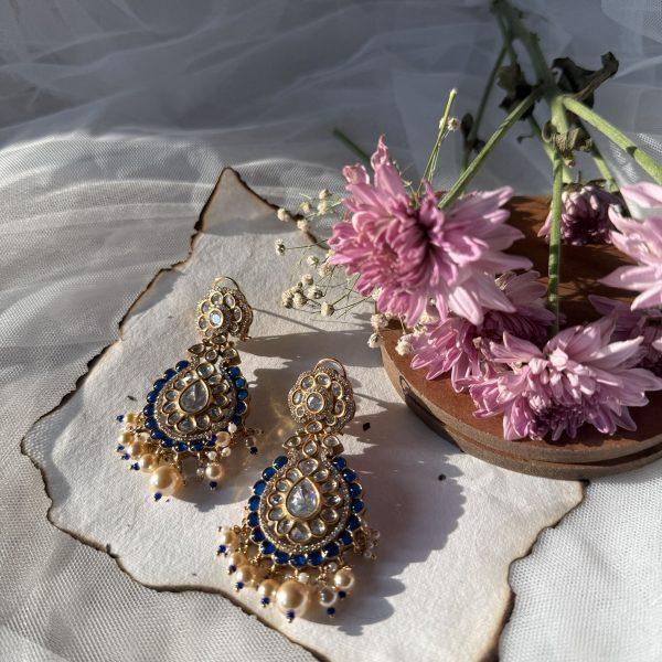 Blue Polki Earrings