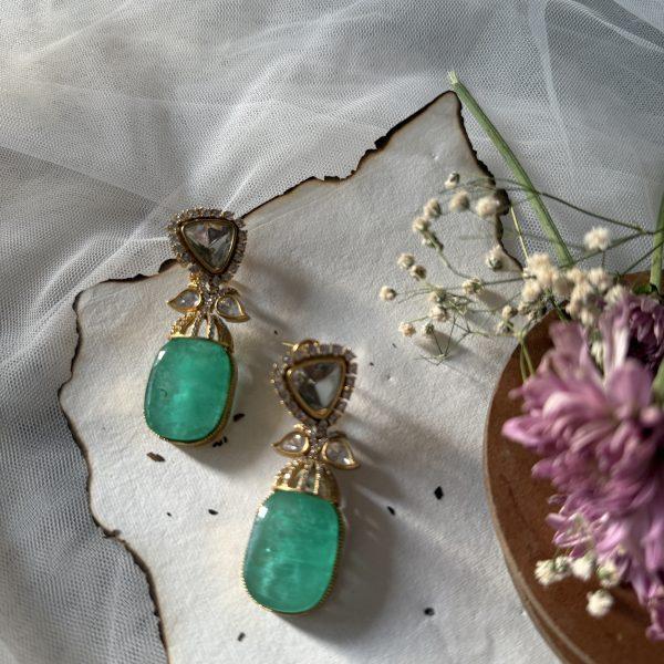 Emerald Drop Polki Earrings